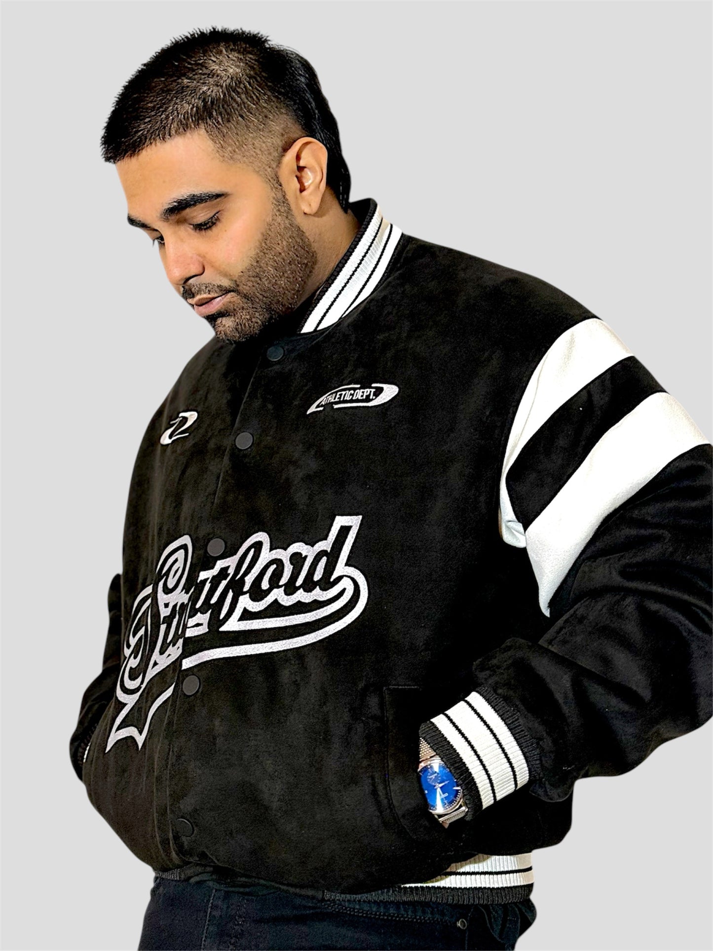 KPAAH Men’s Varsity Bomber Jacket (Black & White)