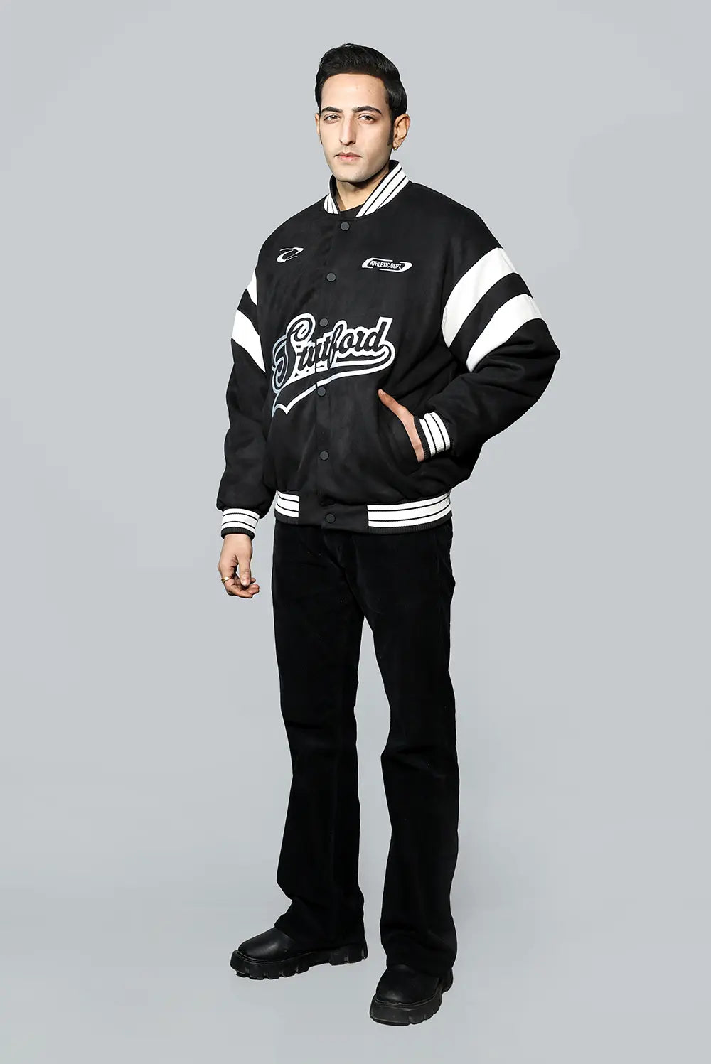 KPAAH Men’s Varsity Bomber Jacket (Black & White)